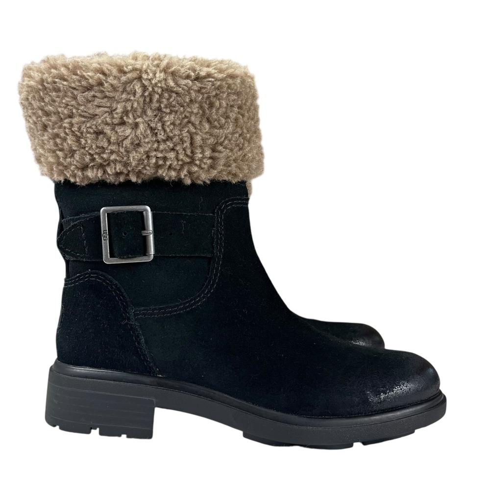 UGG Womens Size 5 Harrison Cuff Winter Waterproof Faux Fur‎ Black Boots